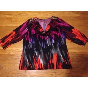 WOMENS NY COLLECTION BLOUSE ARTISTIC PRINT XL